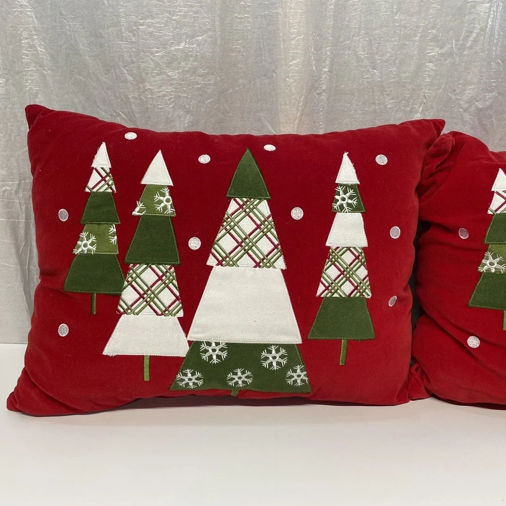 Christmas Tree Throw Pillow Set Red Green‎ Holiday Home Decor Festive 16